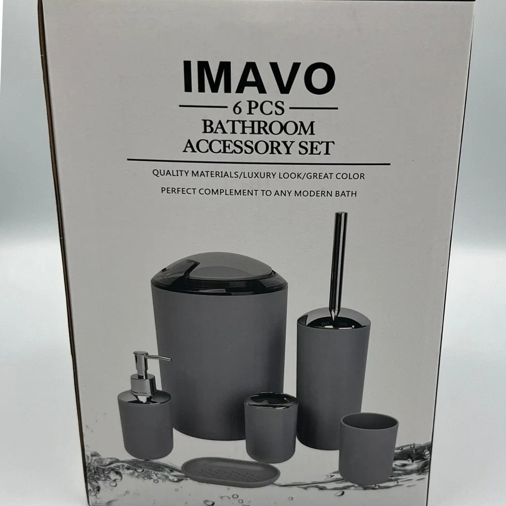 IMAVO Bathroom Accessory Set 6 Piece Grey Modern Cobblestone New